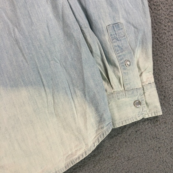 Levis Shirt Adult Medium Blue Denim Pearl Snap Western Rodeo Cowboy Heavy Cotton - Picture 5 of 13